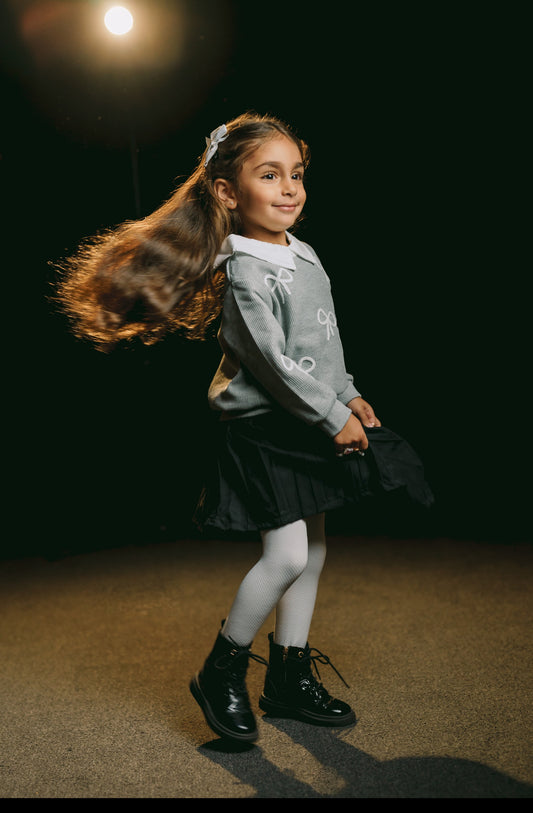 Grey Bow Sweater & Skirt