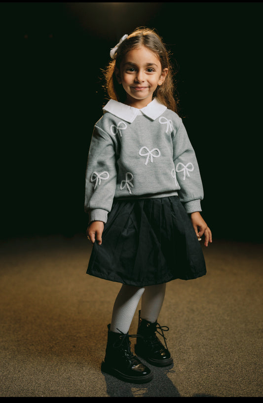 Grey Bow Knit Sweater