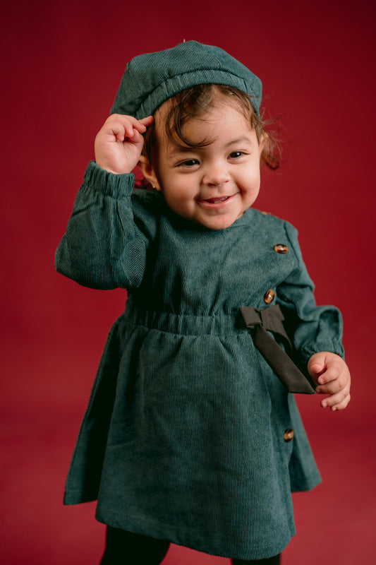 Dark Green Velvet Dress with Hat