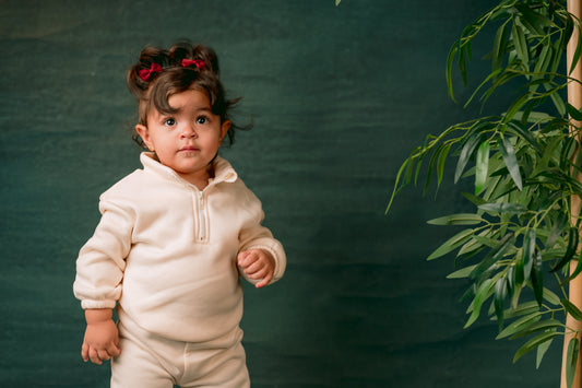 Fleeced Beige Half Zipper Set