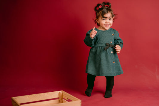 Dark Green Velvet Dress with Hat