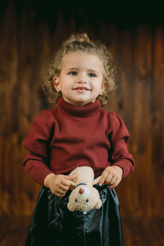 Little Girls' Turtle Neck in Burgundy