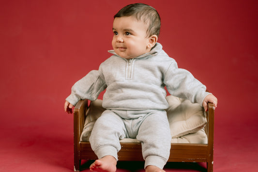 Fleeced Grey Half Zipper Set