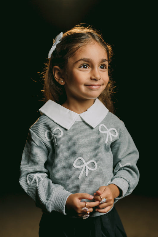 Grey Bow Sweater & Skirt