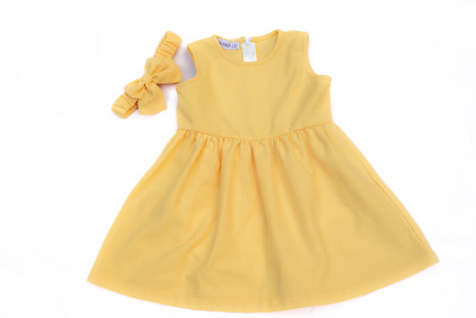 Yellow Linen Dress with Hair Bow