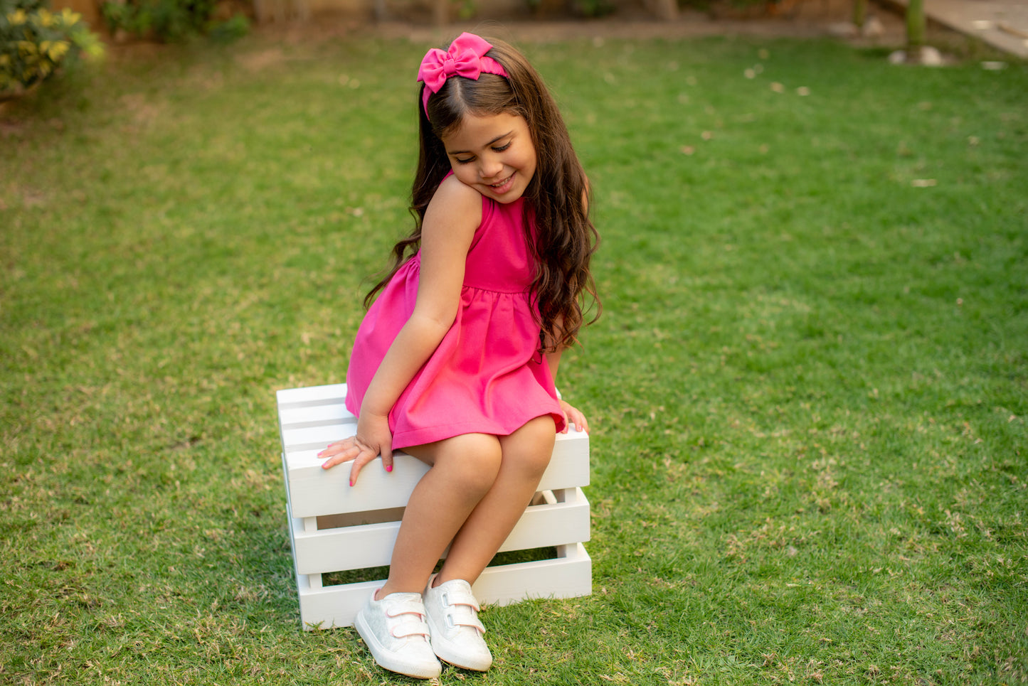 Fuchsia Linen Dress with Hair Bow