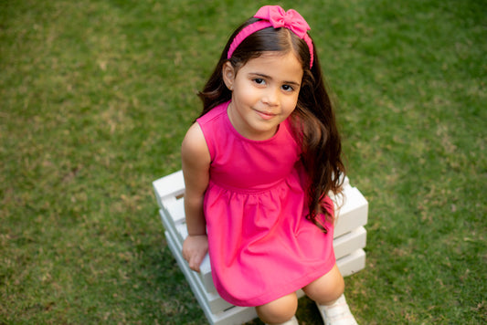 Fuchsia Linen Dress with Hair Bow