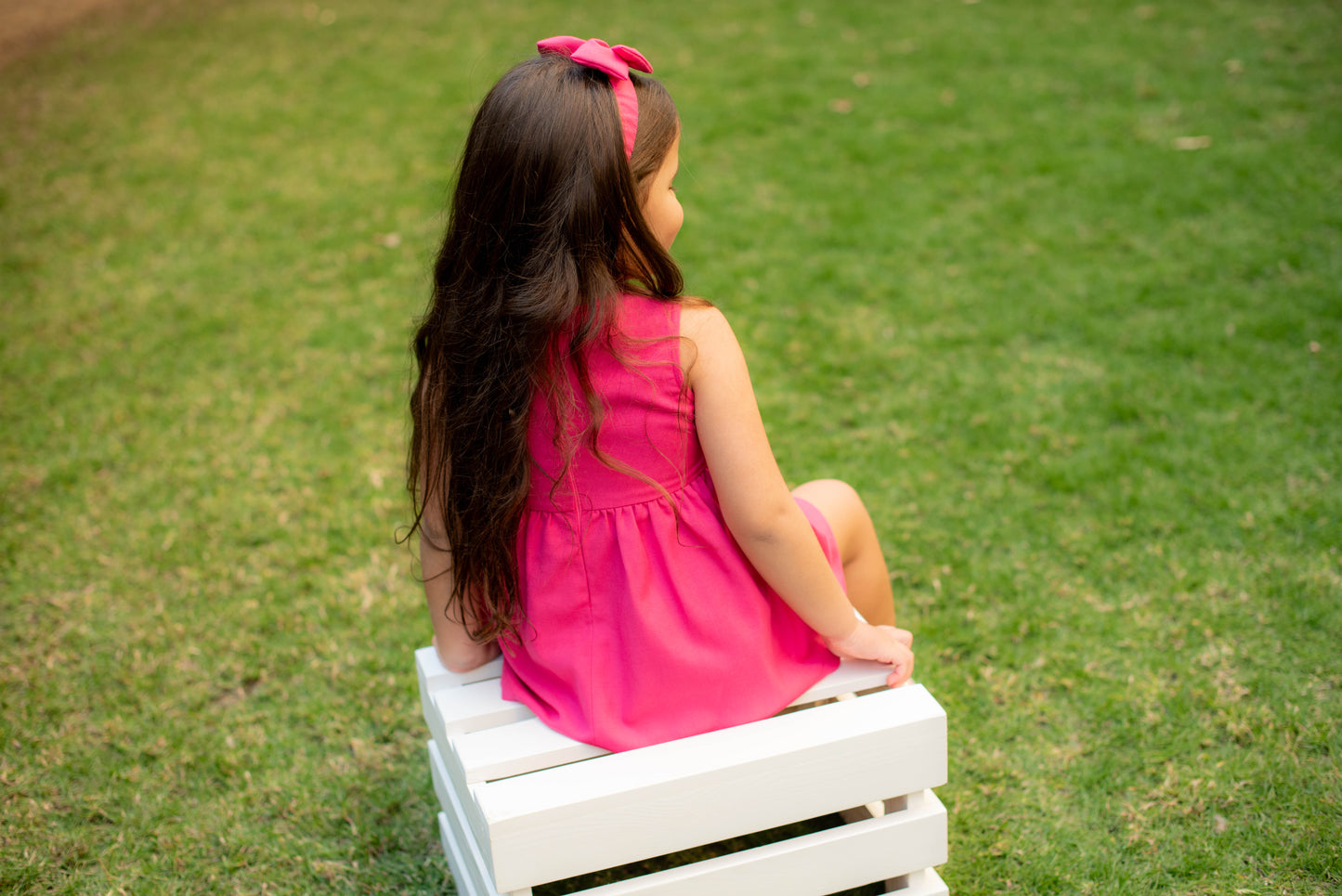 Fuchsia Linen Dress with Hair Bow