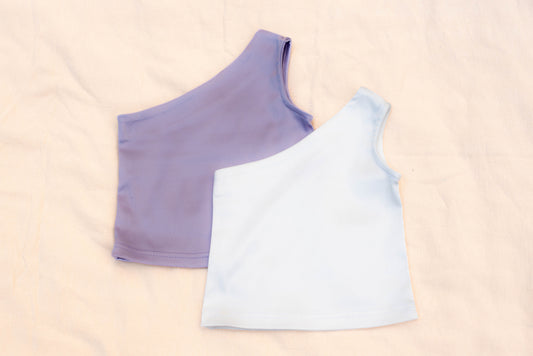 Lilac Shimmer One-Shoulder Top