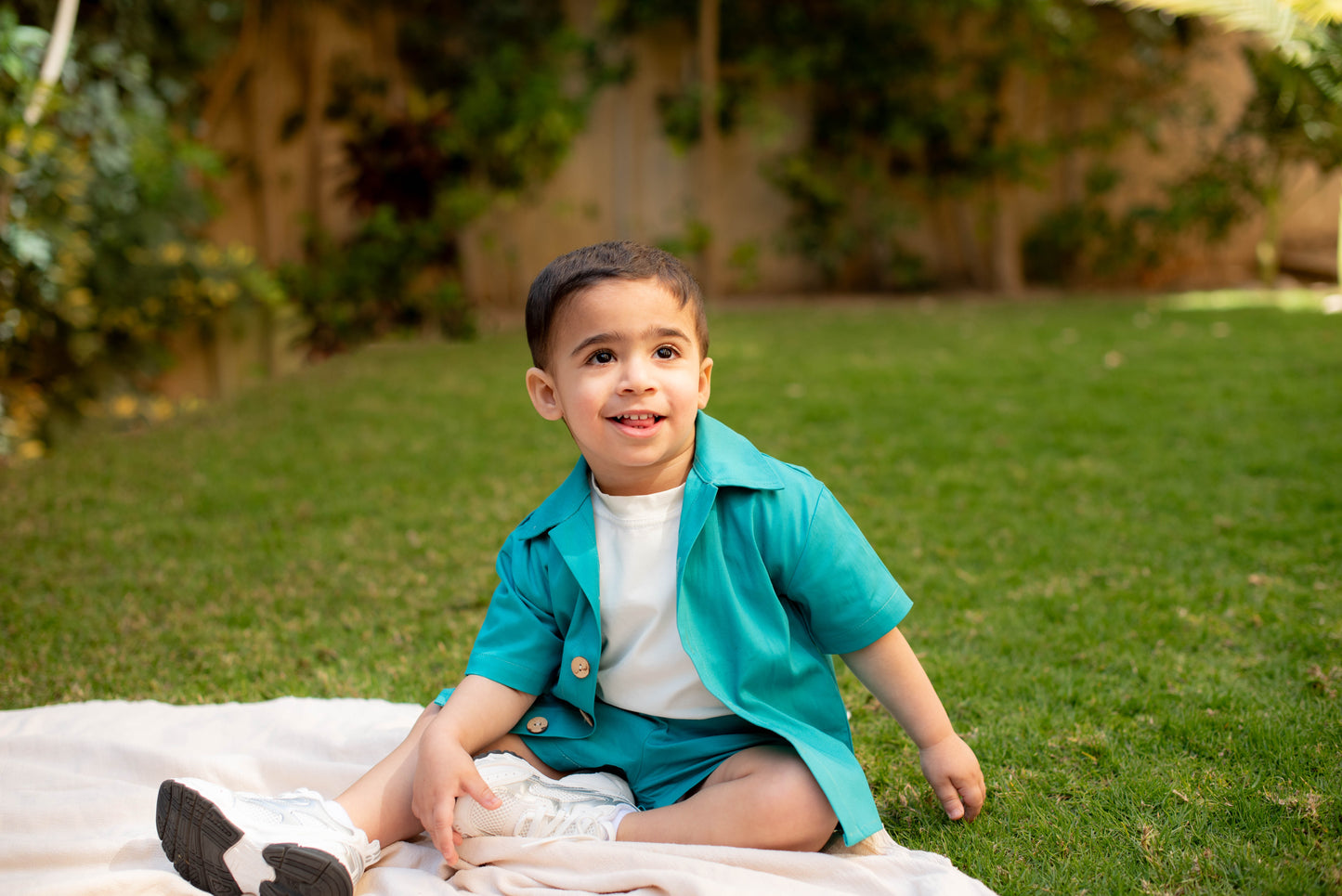 Blue Linen Jacket & Shorts Set