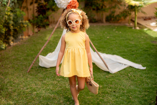 Yellow Linen Dress with Hair Bow