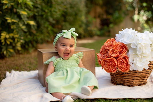 Green Linen Dress with Hair Bow
