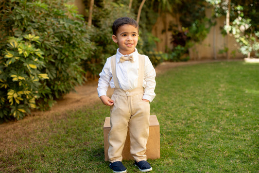 Beige Salopette & White Chemise