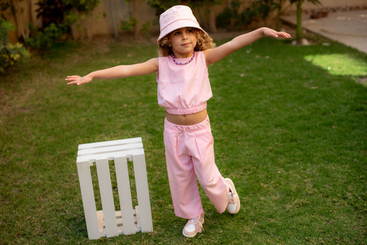 Cropped Linen Set in Light Pink