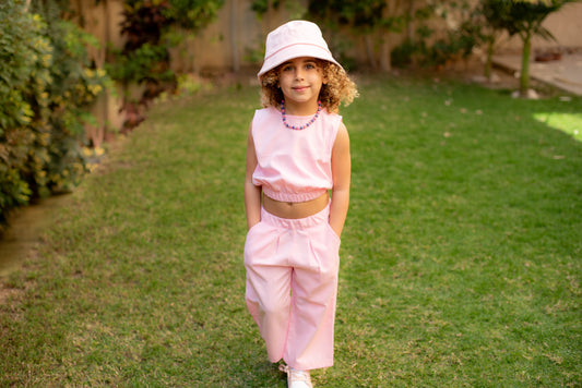 Cropped Linen Set in Light Pink