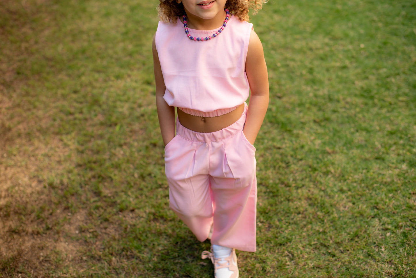 Cropped Linen Set in Light Pink