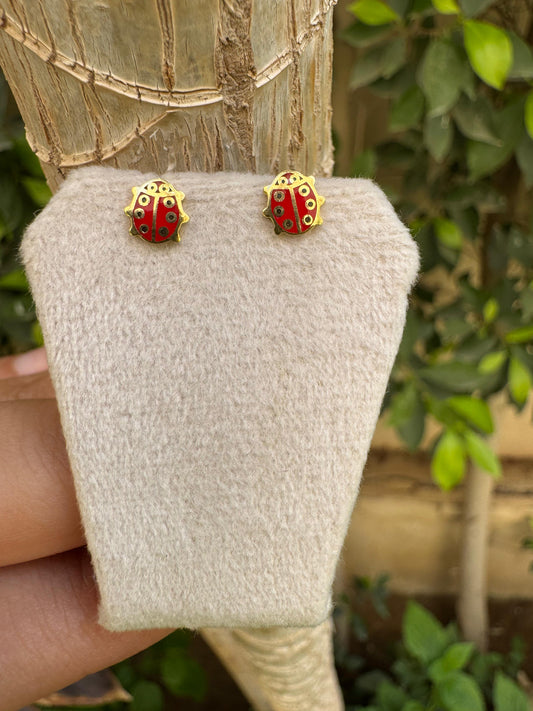Lady Bug Gold Earrings