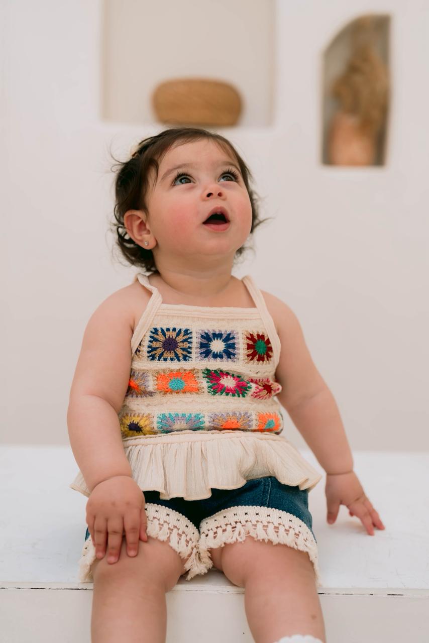 Crochet Top with Jeans Shorts