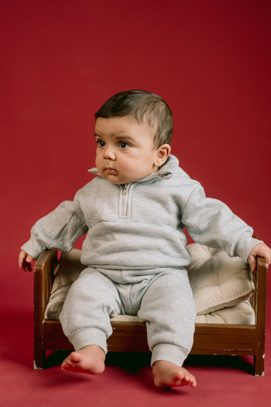 Fleeced Grey Half Zipper Set