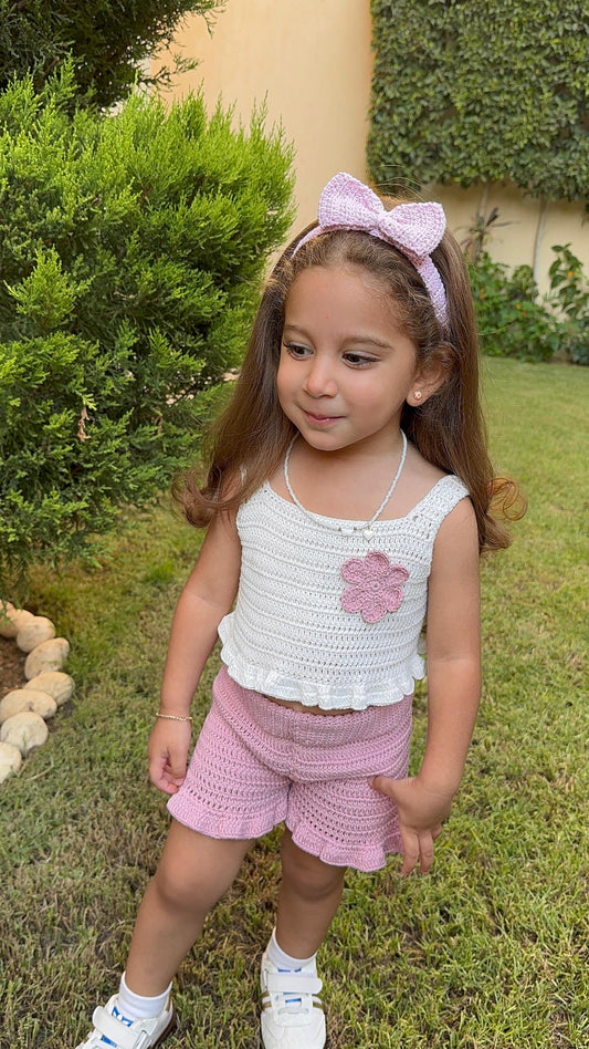 White - Lilac  crochet set