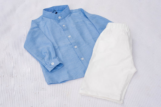 Blue Chemise - White Shorts