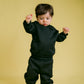 Fleeced Black Cotton Hoodie Set