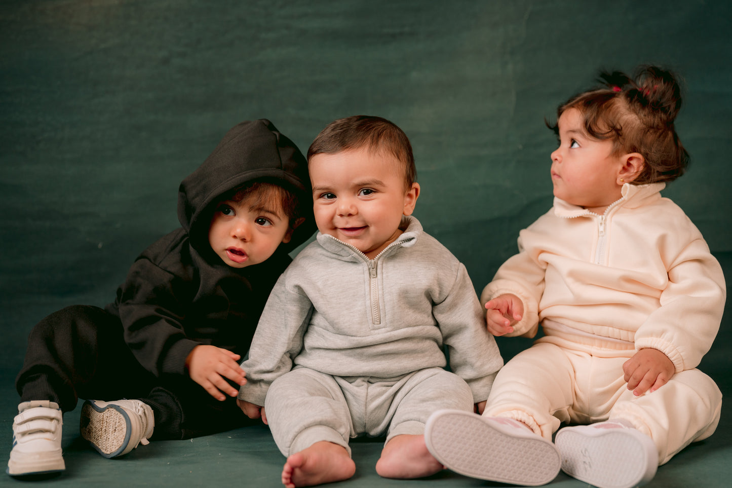 Fleeced Black Cotton Hoodie Set
