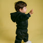 Fleeced Black Cotton Hoodie Set