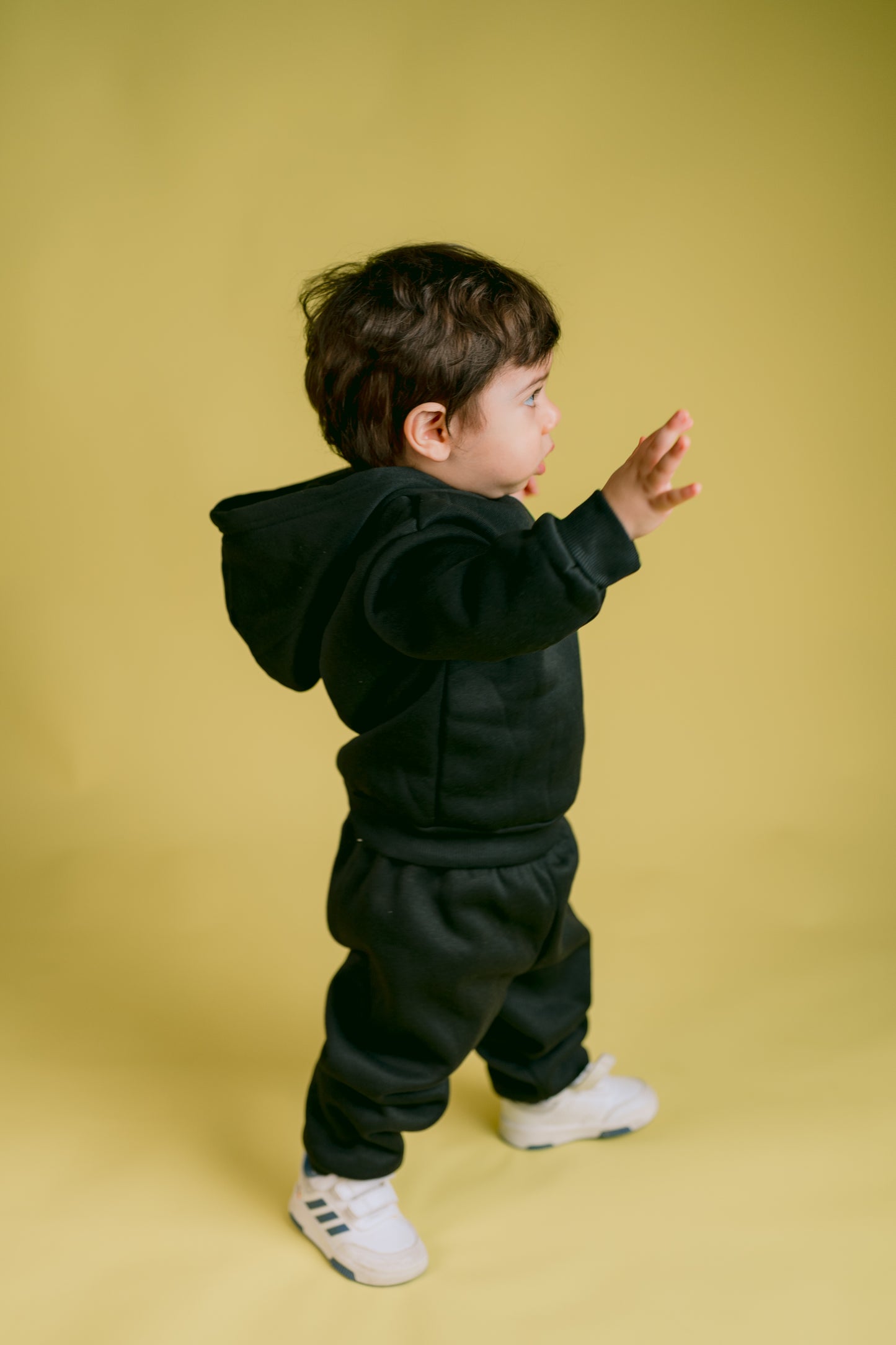 Fleeced Black Cotton Hoodie Set