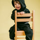 Fleeced Black Cotton Hoodie Set