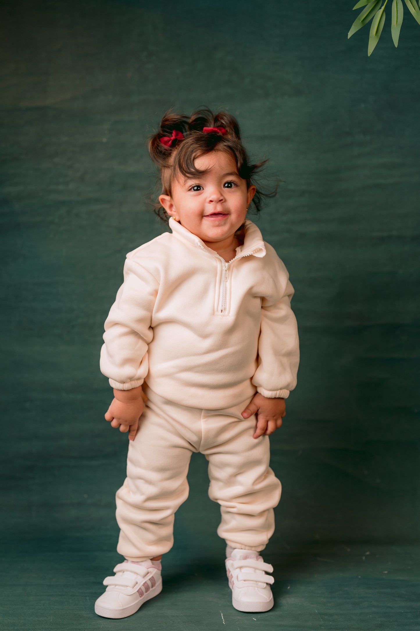 Fleeced Beige Half Zipper Set