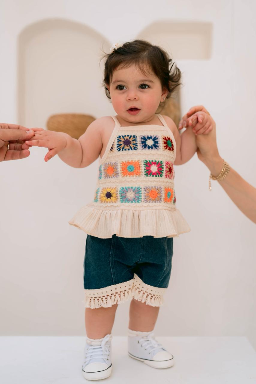Crochet Top with Jeans Shorts