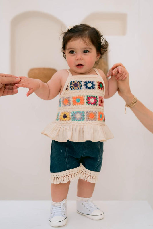 Crochet Top with Jeans Shorts
