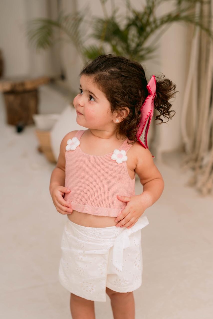 Embroidered White Skort
