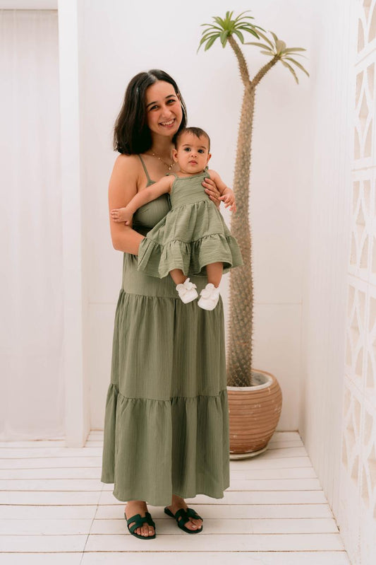 Mom Green Dress with Bow
