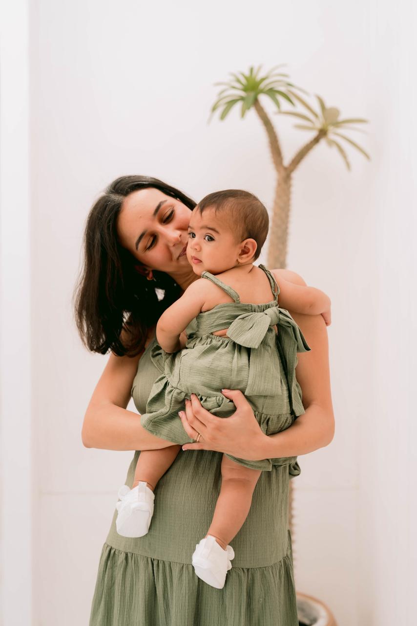 Mom Green Dress with Bow
