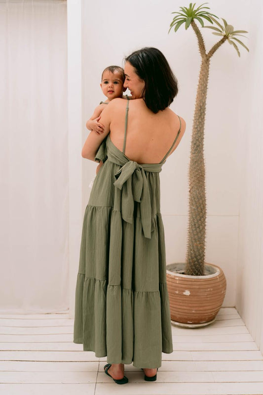 Mom Green Dress with Bow